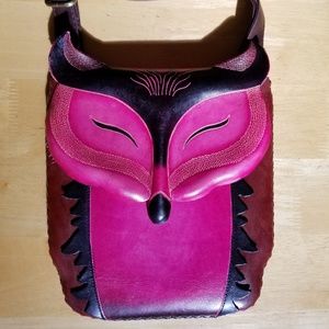 力Handmade Pink & Brown Leather Fox Crossbody Bag